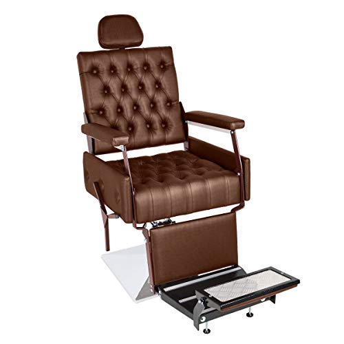 Cadeira de Barbeiro Reclinável Euro - Pé Quadrado - Café