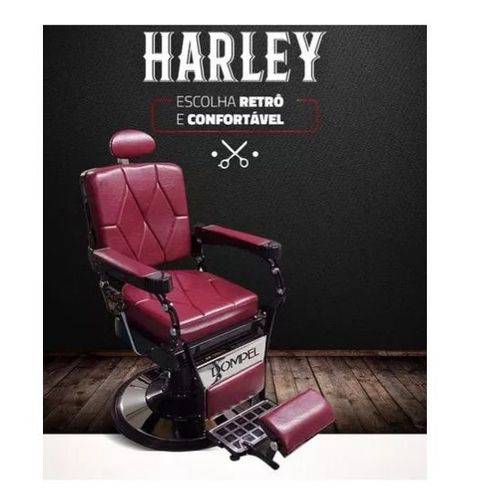 Cadeira de Barbeiro Reclinável Harley Profissional - Vermelho - Dompel