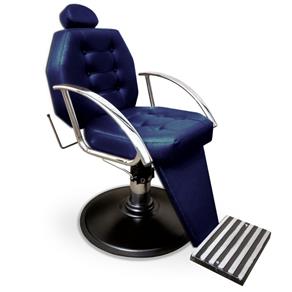 Cadeira de Barbeiro Reclinável Linea com Pé Taça e Braço Cromado - Azul