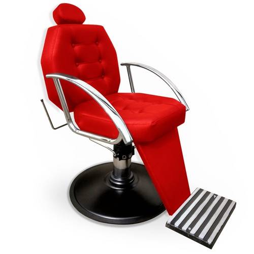 Cadeira de Barbeiro Reclinável Linea com Pé Taça e Braço Cromado