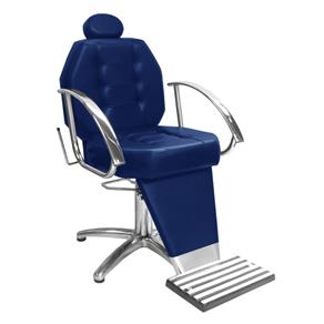 Cadeira de Barbeiro Reclinável Linea com Pentapé e Braço Cromado - Azul