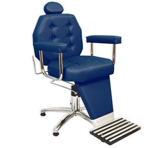 Cadeira de Barbeiro Reclinável Linea com Pentapé e Braço Estofado - Azul