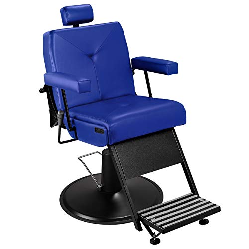 Cadeira de Barbeiro Reclinável Milão - Pé Preto - Azul