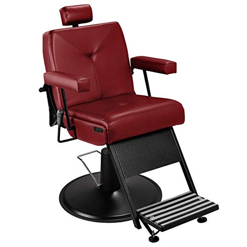 Cadeira de Barbeiro Reclinável Milão - Pé Preto - Bordô