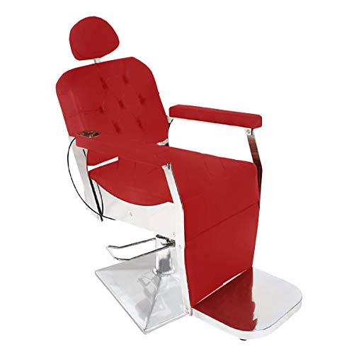 Cadeira de Barbeiro Reclinável Styllo Luxo - Pé Quadrado - Vermelho