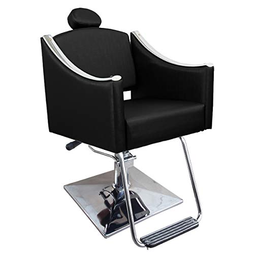 Cadeira de Cabeleireiro Cristal Encosto Reclinável - Pé Quadrado - Preto