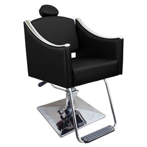 Cadeira de Cabeleireiro Encosto Reclinável Cristal - Pé Quadrado - Preto