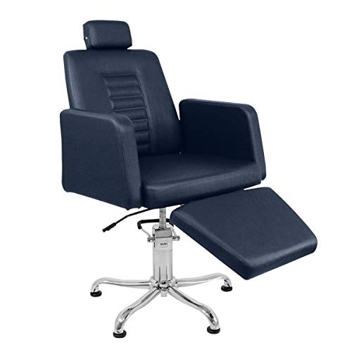 Cadeira de Cabeleireiro Loren Encosto Reclinável com Descanso de Pernas - Azul Escuro