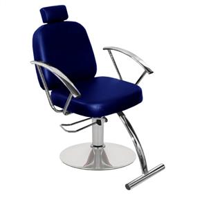 Cadeira de Cabeleireiro Turim Encostro Reclinável Pé Redondo - Azul