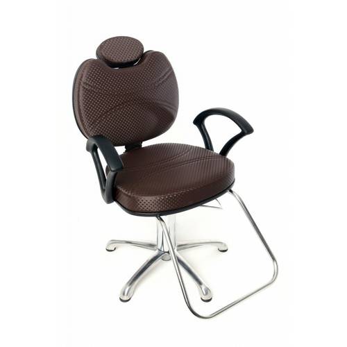 Cadeira Poltrona para Cabeleireiro Luana Fixa Café 3d
