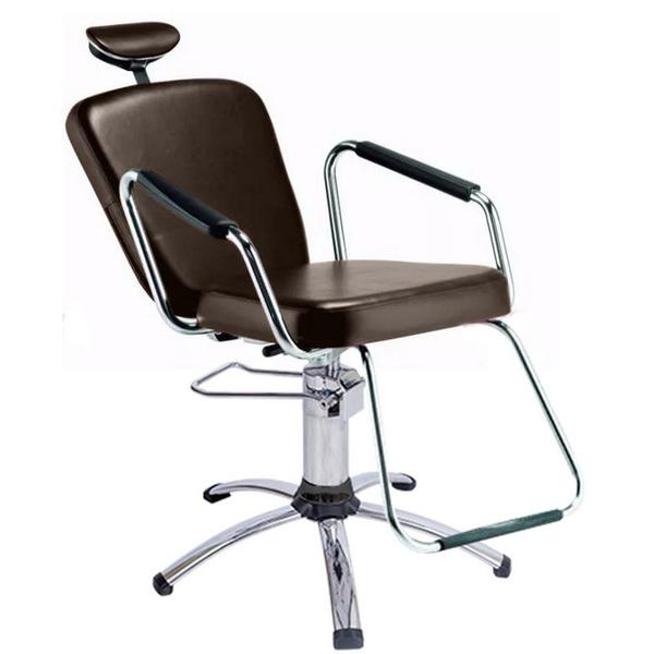 Cadeira Reclinável Alumínio para Barbeiro e Maquiagem, Marrom Tabaco - Nix Dompel