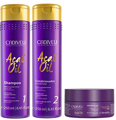 Cadiveu Açaí Oil Kit Shampoo Restaurador (250ml), Condicionador Restaurador (250ml) e Máscara de Açaí (200ml)
