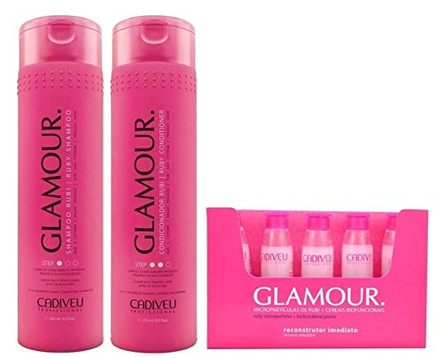 Cadiveu Glamour Kit Shampoo Rubi (250ml), Condicionador Rubi (250ml) e Reconstrutor Imediato Ampola (10x15ml)