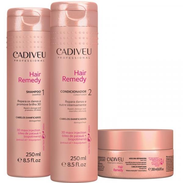 Cadiveu Hair Remedy Kit Trio Home Care Shampoo 250ml Condicionador 250ml Máscara 200g - P - Cadiveu Professional