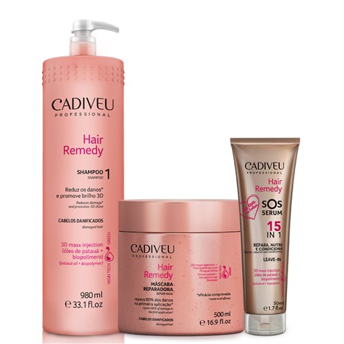 Cadiveu Hair Remedy Shampoo + Máscara + Sos Serum 50 Ml