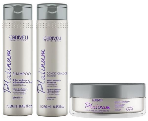 Cadiveu Platinum Kit Shampoo Restaurador (250ml), Condicionador (250ml) e Máscara de Tratamento (140g)