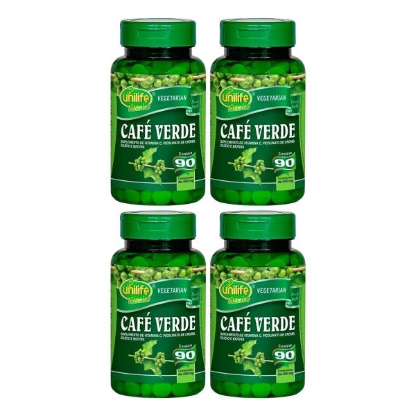 Café Verde 90 Comprimidos 400mg Unilife Kit 4 Unidades