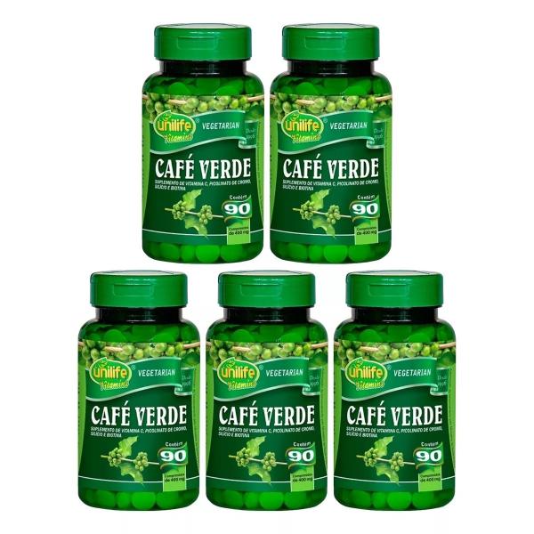 Café Verde 90 Comprimidos 400mg Unilife Kit 5 Unidades
