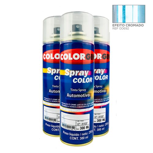 Caixa com 3UN Spray Color Efeito Cromado 00692 350ML Lazzuril