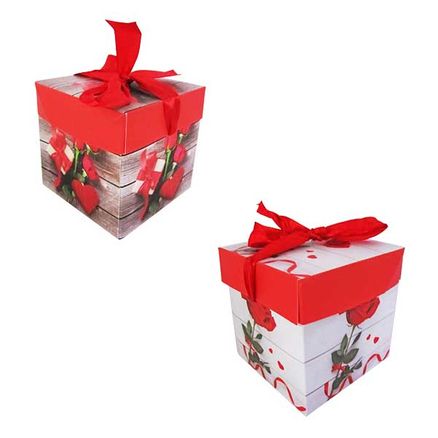 Caixa Cubo para Presente de Papel Flores com Fita 10cm
