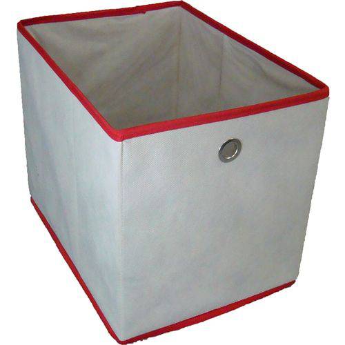 Caixa Organizadora de Tecido OrganiBox Bege/Vermelha C/ Ilhós de 28x31x38cm