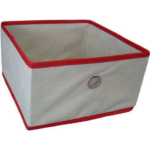 Caixa Organizadora de Tecido Organibox Bege/vermelha C/ Ilhós de 28x15x28cm