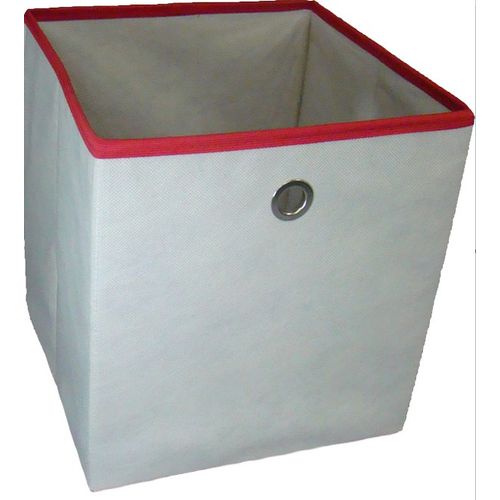 Caixa Organizadora de Tecido OrganiBox Bege/Vermelha C/ Ilhós de 28x31x28cm