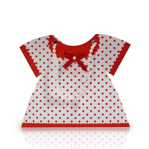Caixa Vestido Poá Branco e Vermelho 10 Unidades - Festabox