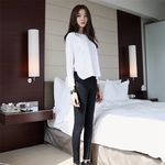 Female Middle-waisted Pencil Pants Tight Fitting Solid Color Button Jeans