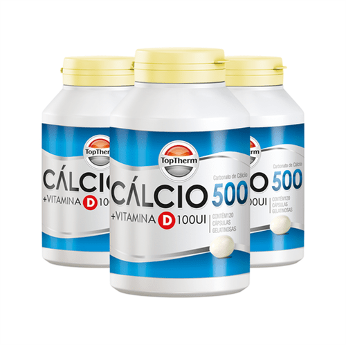 Cálcio 500 + Vitamina D - 03 Frascos com 120 Cápsulas