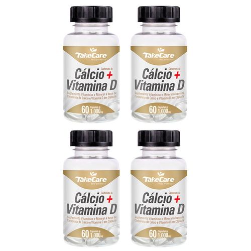 Cálcio + Vitamina D - 4 Un de 60 Cápsulas - Take Care