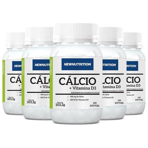 Cálcio + Vitamina D - 5 Un de 120 Cápsulas - NewNutrition