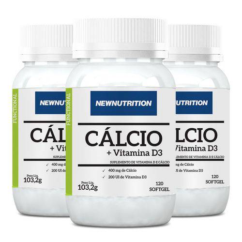 Cálcio + Vitamina D - 3 Un de 120 Cápsulas - NewNutrition