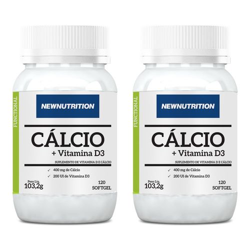 Cálcio + Vitamina D - 2 Un de 120 Cápsulas - NewNutrition