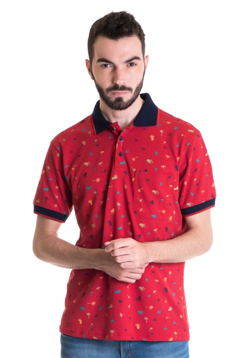Camisa Polo Masculina Manga Curta 33606 Vermelho