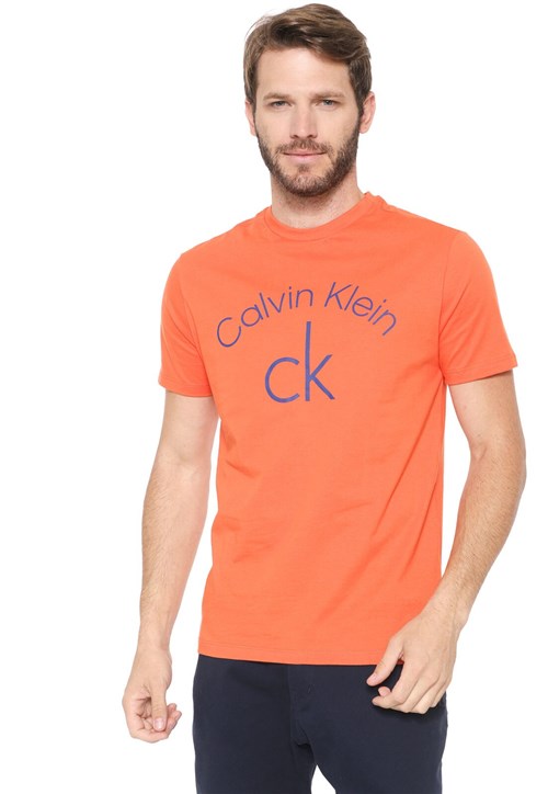 Camiseta Calvin Klein Slim Lettering Laranja