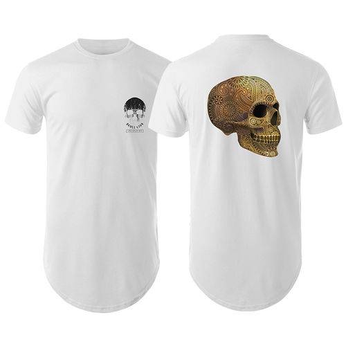 Camiseta Longline Skull Collection Caveira - Branca