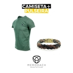Camiseta Pima Merodach Verde Tam G Logo Bordado + Pulseira Merodach