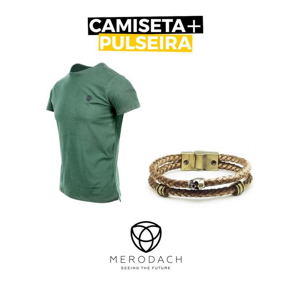 Camiseta Pima Merodach Verde Tam Gg Logo Bordado + Pulseira Merodach