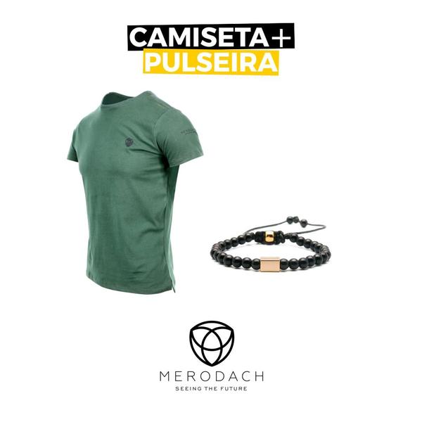 Camiseta Pima Merodach Verde Tam M Logo Bordado + Pulseira Merodach