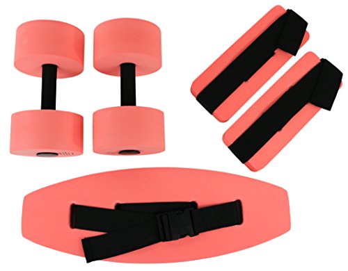 CanDo Deluxe Aquatic Exercise Kit, (jogger Belt, Ankle Cuffs, Hand Bars), Small, Red