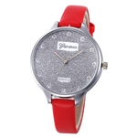 Candy Color Faux Leather Slim Band Glitter Dial Brilhante Rhinestone Women Watch
