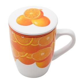 Caneca de Porcelana com Infusor Oranges Bon Gourmet - Laranja