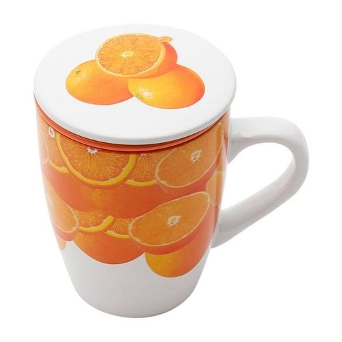 Caneca de Porcelana com Infusor Oranges Bon Gourmet