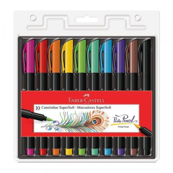 Caneta Brush Pen SuperSoft Faber Castell 10 Cores - Faber-castell