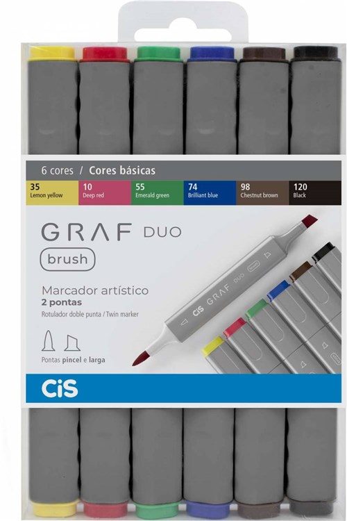 Caneta Cis Graf Duo Brush - Estojo com 6 Cores Básicas