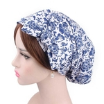 Cap Chemo perda do cabelo das mulheres Lenço Hat Cancer Turban Envoltório principal Cover (Marinho Branco flor azul)