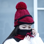 Cap lã Feminino Mulheres Winter Beanies Veludo Grosso Bib Máscara Ear Protector Beanie Hat Chapéu de Equitação
