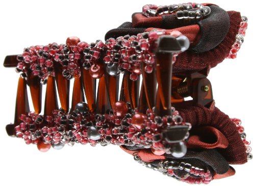 Caravan Hair Claw Decorated In Two (2) Tone Wrapped Rose And Multiple Beads In Red And Black