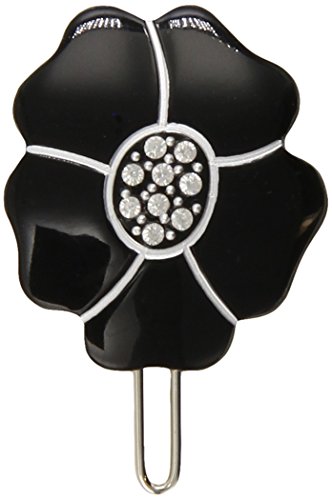 Caravan Hand Made Engraved Black Flower With Crystal Stone Barrette